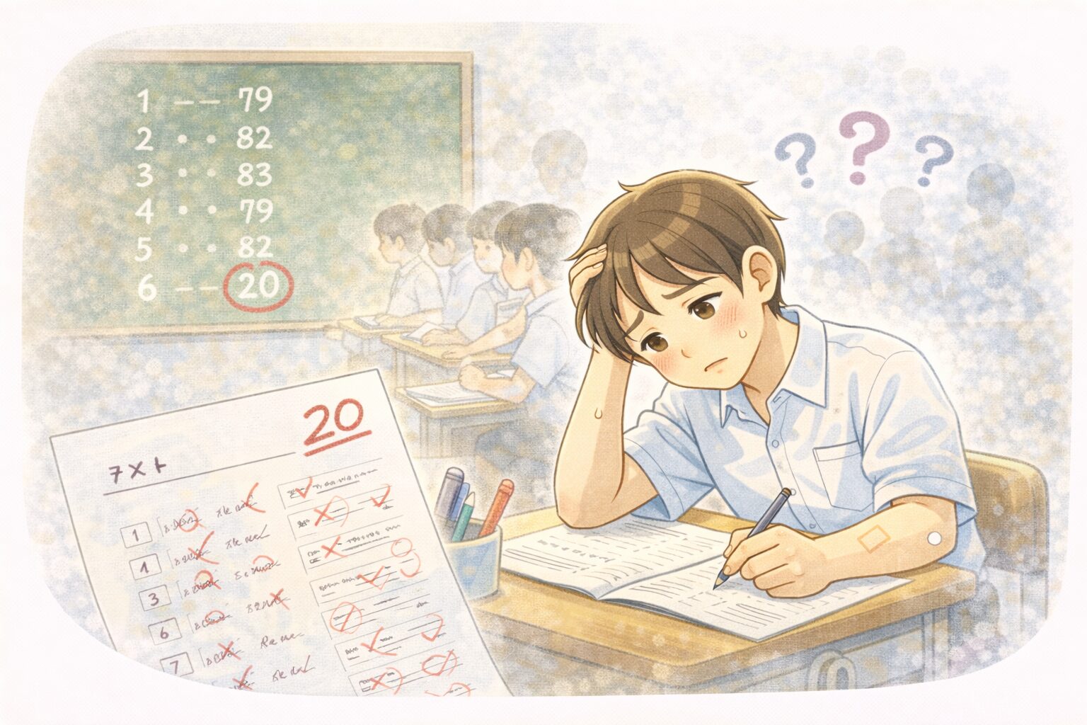 中学校時代のテストの成績は、同学年で毎回ほぼ最下位。