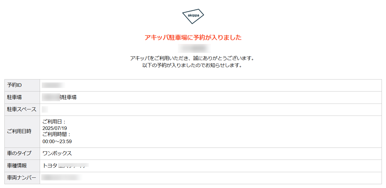 予約が入ったメール