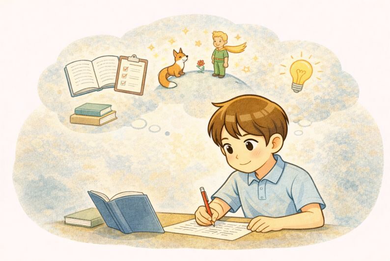 読書感想文を書く少年