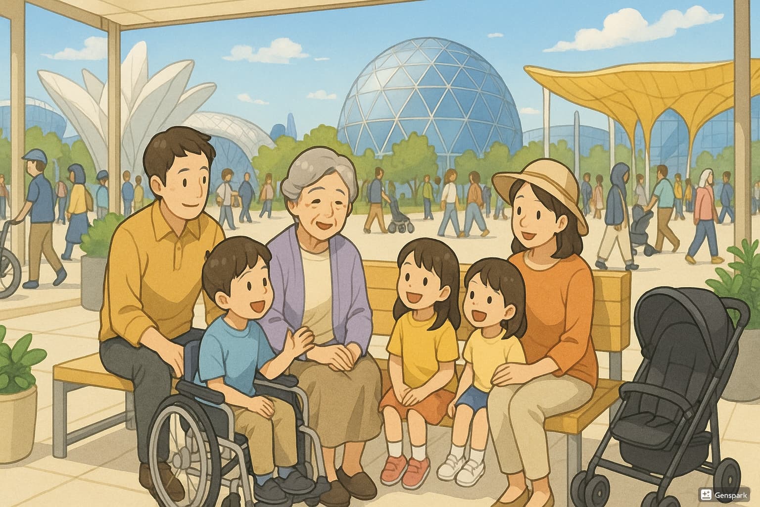 車いすの少年とおばあさん