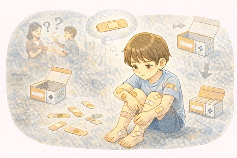 ほとんど傷がないのに、絆創膏を繰り返し貼る三男