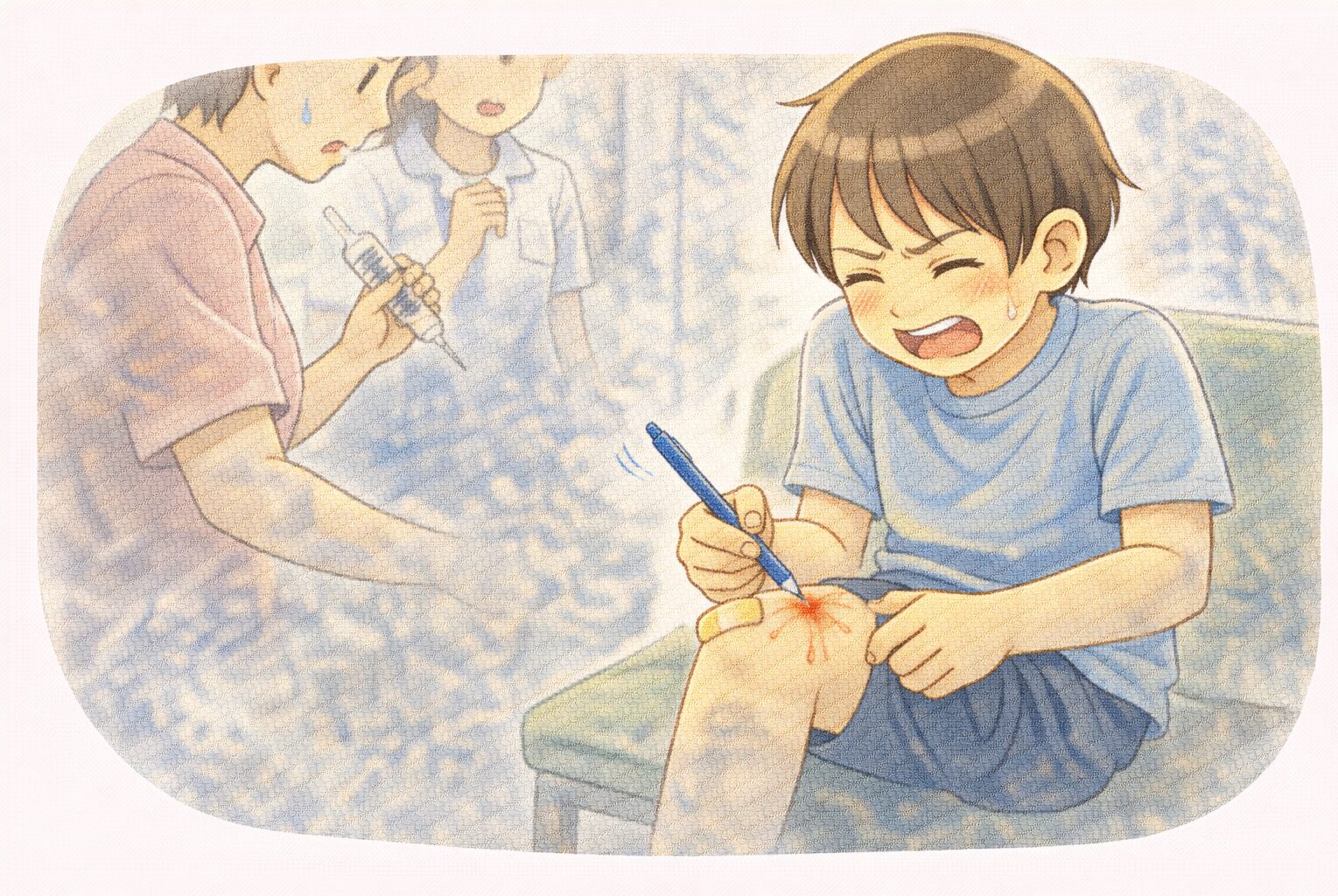 わが家の三男は注射を打つ時に、痛みを別の刺激でごまかす、という行動をよくしていた