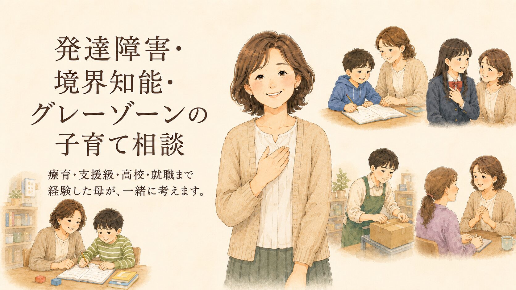 療育・支援級・高校・就職まで経験した母が、一緒に考えます。
発達障害グレーゾーンや境界知能のお子さんを育てていると、
毎日の小さな困りごとから、進路や将来のことまで、たくさんの不安が出てきます。